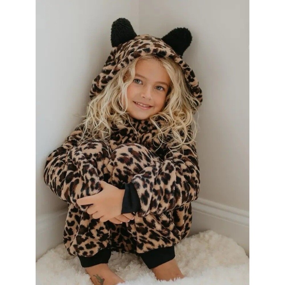 Adorable Sweetness Girls Fuzzy Fur Leopard One-Piece w/ Critter Ears Size 6 NWOT